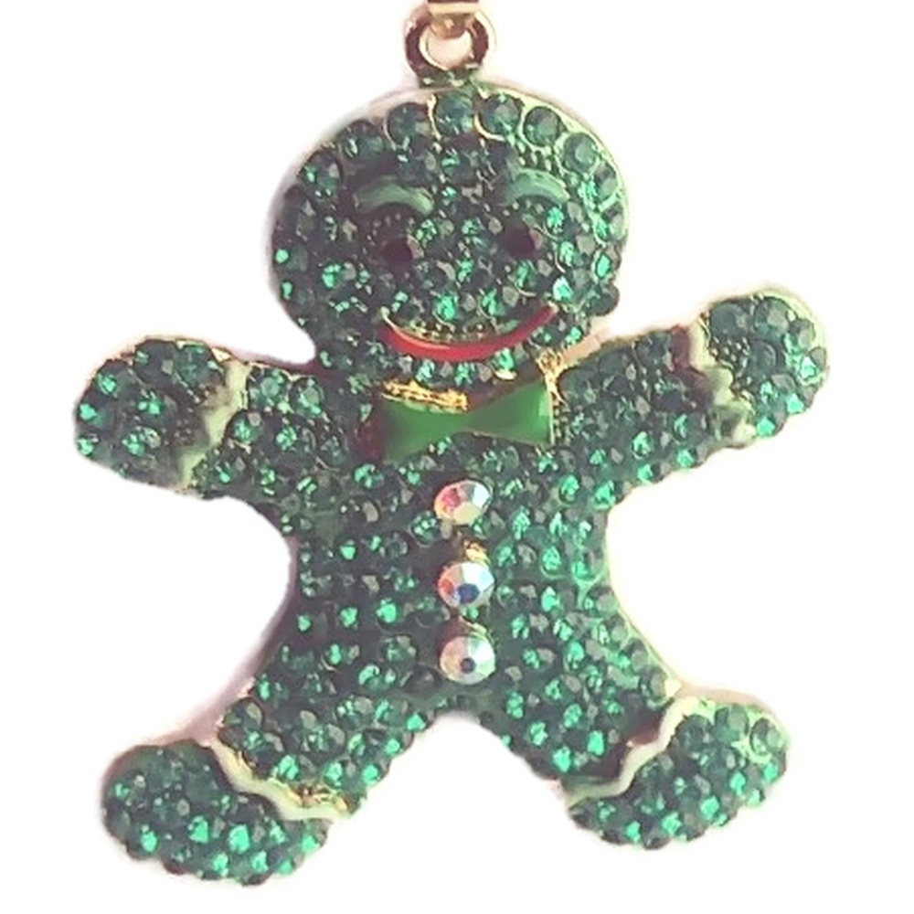 Green Gingerbread Man with AB Buttons Pendant NWT